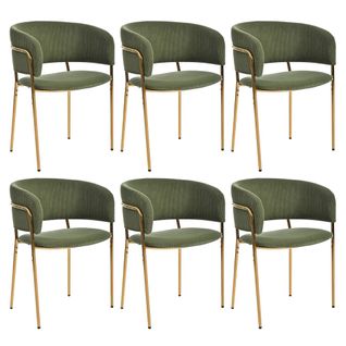 Lot De 6 Chaises De Salle à Manger, Assise En Velours Côtelé, Pieds Inclinés Bois Et Métal, Vert