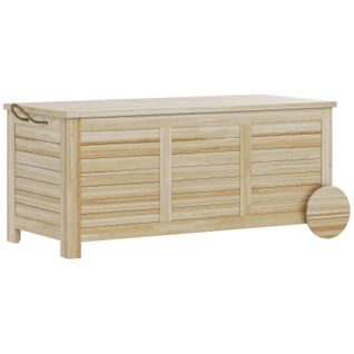 Coffre De Rangement Extérieur 185 L En Bois Naturel Avec Roulettes, Étanche, Couvercle Siège