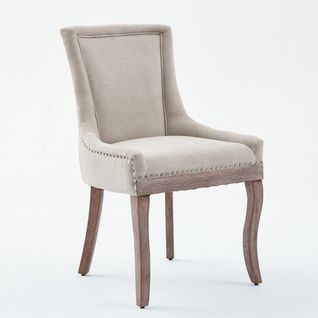 Lot De 2 Chaises De Salle à Manger, Dossier Haut, Assise Mousse, Clous Décoratifs, Beige