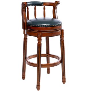 Tabouret De Bar Avec Dossier, Cuir Véritable, Rotation 360°, Assise 66 Cm, Bleu