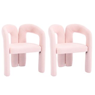 Lot De 2 Chaises De Salle à Manger, Revêtement Teddy, Accoudoirs Rembourrés, Rose