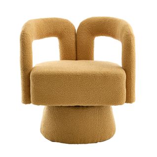 Fauteuil Pivotant Design En Bouclé, Assise Rembourrée, Pivot 360°, Moutarde