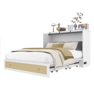 Lit Escamotable 140x200 Cm, Lit Adulte, Transformable En Armoire Et Avec Tiroir, En Bois, Blanc