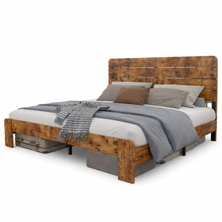 Lit Adulte 160x200 Cm, Avec Tête De Lit Et Lattes, Design Contrasté, En Métal, Brun