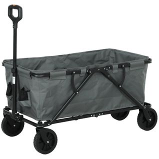 Chariot De Jardin Pliable 160 L Acier Et Polyester Gris Foncé Charge 120 Kg