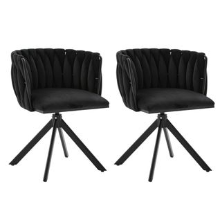 Lot De 2 Chaises Pivotantes 180° En Velours, Dossier Ergonomique, Pieds Métal, Noir
