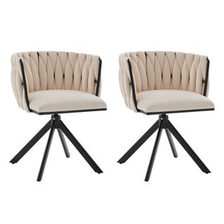 Lot De 2 Chaises Pivotantes En Velours, Rotation 180°, Dossier Ergonomique, Ivoire
