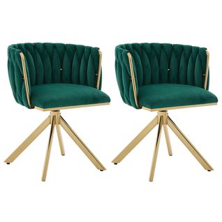Lot De 2 Chaises Pivotantes En Velours, Rotation 180°, Pieds Réglables Antidérapants, Émeraude