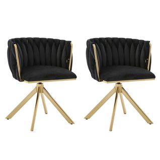 Lot De 2 Chaises Pivotantes En Velours, Dossier Ergonomique, Rotation 180°, Pieds Métal, Noir