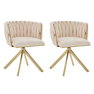 Lot De 2 Chaises Pivotantes En Velours, Rotation 180°, Piètement Métal, Charge 150 Kg, Ivoire