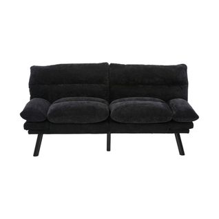 Canapé Convertible Droit 2 Places En Chenille Noire Dossier Et Accoudoirs Réglables