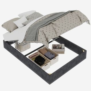 Lit Coffre Adulte 140x200 Cm, Sans Tête De Lit, En Tissu, Gris