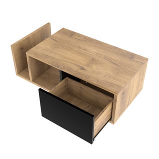 Table Basse Bois Avec Étagère Ouverte, Tiroir à Ressort Et LED