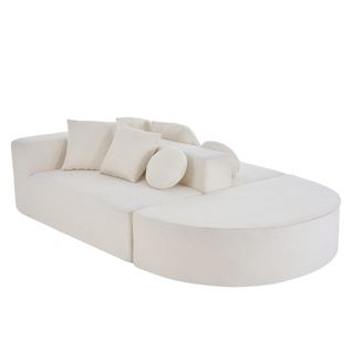 Canapé Convertible Modulaire 3 Places En Tissu Chenille Blanc, Mousse Intégrale, Sans Montage
