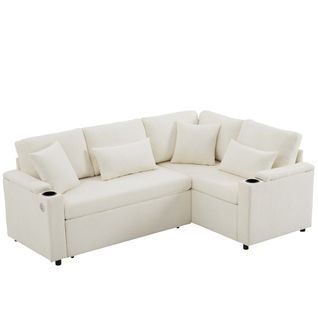 Canapé D’angle Convertible 4 Places Avec Rangement Et Prise USB, Beige