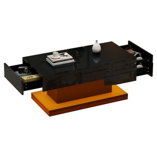 Table Basse Forme En I Noire 100 X 50 X 45 Cm Avec 2 Tiroirs Et Bande LED