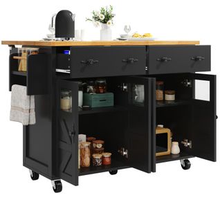 Desserte De Cuisine à 5 Roulettes Avec Tiroirs Et Étagères, En Mdf, Noir