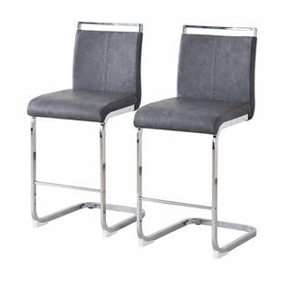 Lot De 2 Tabourets De Bar, Assise En Pu, Pieds Métal, Gris Foncé