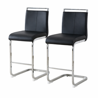 Lot De 2 Tabourets De Bar, Revêtement En Pu, Pieds En Métal, Noir