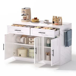Desserte De Cuisine Avec Bar, 2 Tiroirs Et 3 Portes, En Mdf, Blanc