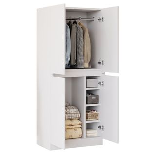 Armoire à Double Porte 70 X 40 X 170 Cm, Petit Compartiment De Rangement, Blanc
