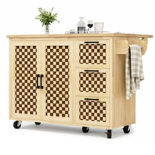 Desserte De Cuisine à Roulettes Avec 3 Tiroirs, 2 Portes Et Porte-serviettes, Bois Naturel