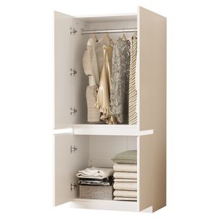 Armoire Adulte à Double Porte 70 X 40 X 170 Cm, Grands Compartiments De Rangement, Blanc