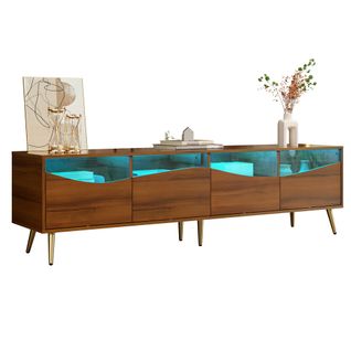 Meuble TV 180 Cm, Niche Ouverte, Avec LED, Couleur Bois