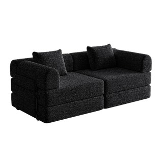 Canapé Convertible 1 Place En Chenille Noir Avec Rangement D'accoudoir Et Armature Acier