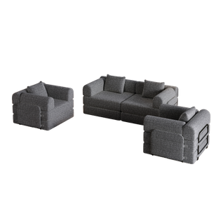 Canapé Convertible 1 Place Avec Rangement D'accoudoir En Chenille Gris