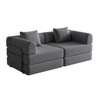 Canapé Convertible 1 Place En Chenille Gris Avec Rangement Dans L'accoudoir Et Armature Acier