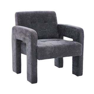 Fauteuil Rembourré En Chenille, Accoudoirs Ergonomiques, Gris