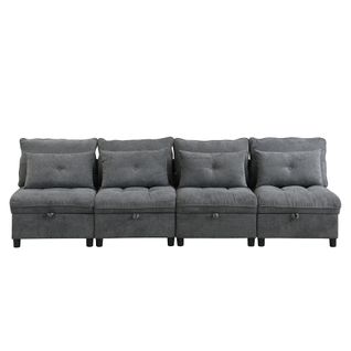 Canapé Convertible Modulaire 4 Places Avec Rangements Sous Assise Et Tissu Chenille Gris