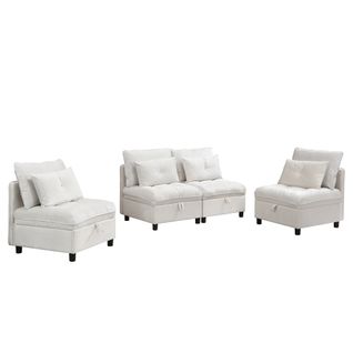 Canapé Convertible Modulaire 4 Places Avec Rangement Sous Assise En Chenille