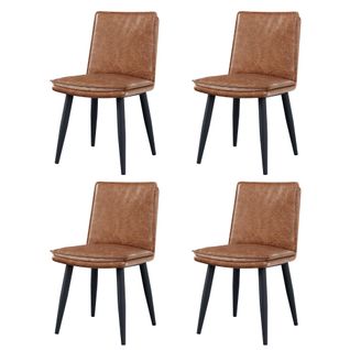 Lot De 4 Chaises De Salle à Manger, Assise Double Couche, Revêtement Pu, Piètement Métal, Brun