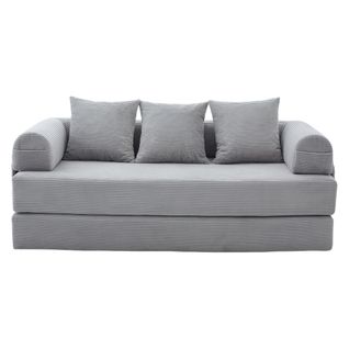 Canapé Convertible Modulable 3 Places En Velours Côtelé Gris Clair, Avec Poche Latérale