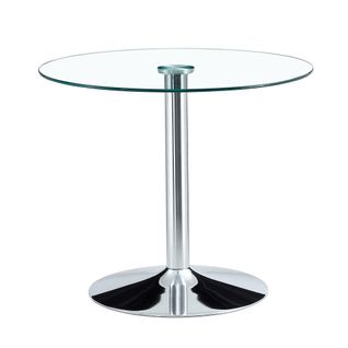 Table Haute De Bar Ronde 85 Cm, Plateau En Verre Transparent, Pied En Métal Argenté