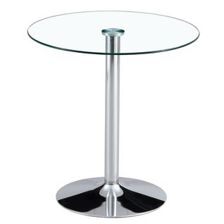 Table Haute De Bar Ronde 89 Cm, Plateau En Verre Transparent, Base Métal Argenté, Hauteur 92 Cm
