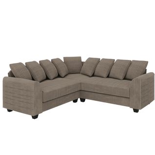 Canapé D'angle Modulable En Velours Côtelé Marron, Assise Profonde Et Coussins Moelleux