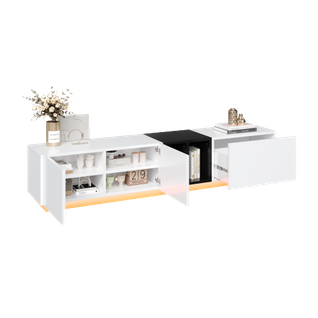 Meuble TV 190 Cm Avec Tiroirs, Rangement Ouvert Et Portes, Blanc