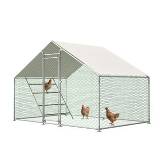 Enclos Poulailler 3x2x2 M Avec Échelle, Serrure, Bâche Pe Anti-uv, Acier Galvanisé Gris