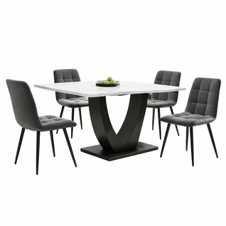 Ensemble Table Et Chaises, Table à Manger Avec Pieds Métal U Et 4 Chaises En Velours Gris