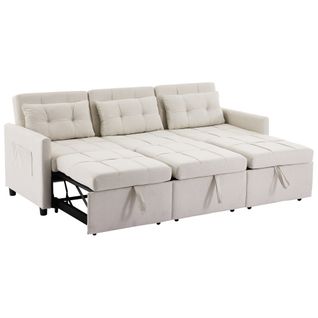 Canapé Convertible 3 Places Modulable Beige Dossier Inclinable Jusqu'à 180°