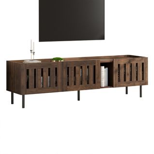 Meuble TV 160 Cm, Avec 3 Portes, 4 Étagères, Niche Ouverte, Marron
