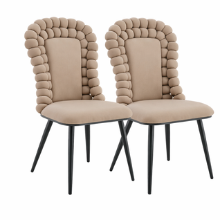 Lot De 2 Chaises De Salle à Manger, Dossier Haut, En Velours, Pieds Métal Noir, Camel