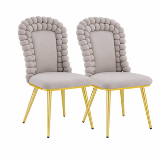 Lot De 2 Chaises De Salle à Manger, Velours Et Pieds Métal Doré, Gris Clair