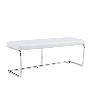 Banc D'entrée 130 Cm, Assise En Simili Cuir, Piètement Métal Chromé, Blanc