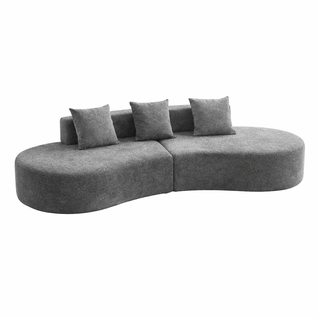 Canapé D'angle 3 Places En Velours Gris Courbe Et Modulable