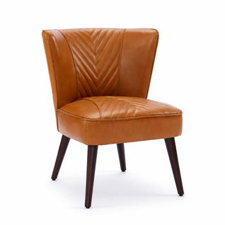 Fauteuil Fixe En Cuir, Piètement En Bois Massif, Marron Clair