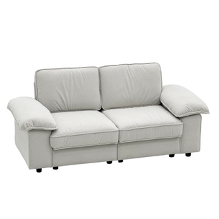 Canapé 2 Places En Velours Blanc Crème, Rangement Sous Assise, Avec Accoudoirs Larges Et Coussins